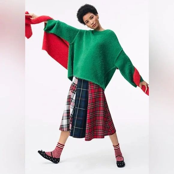 Free People Harrison Bunny crew fuzzy teddy sweater oversized green XL - Picture 1 of 9